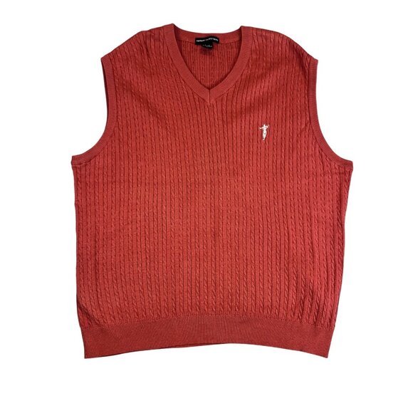 Fairway Outfitters Mens Large Sweater Vest Rust Cotton Cable Knit Golf Pullover - Picture 2 of 8